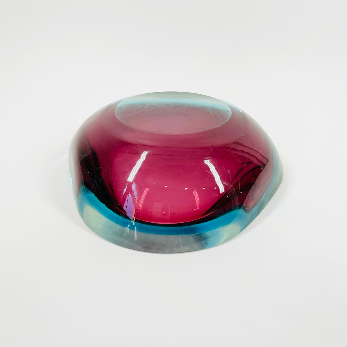 1960s PINK TURQUOISE SOMMERSO FACETED GEODE GLASS BOWL