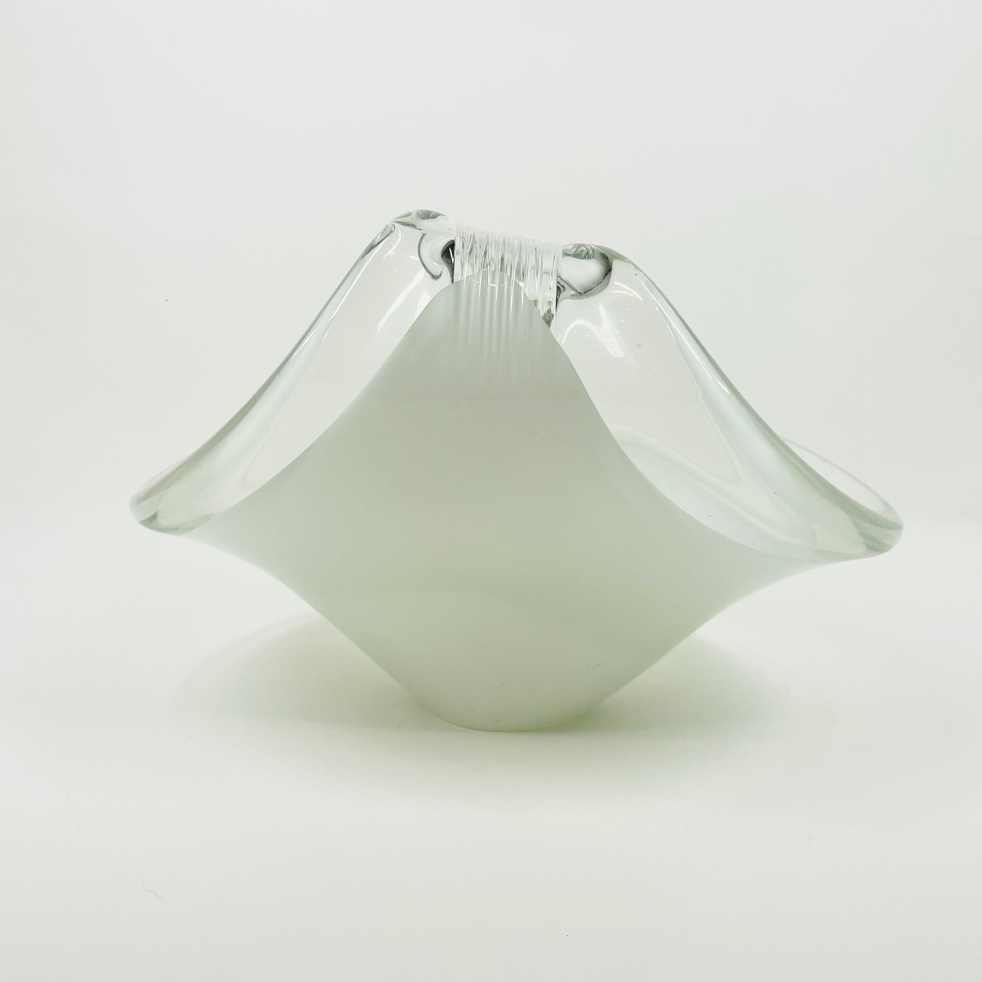 1970s JAPANESE CASED WHITE GLASS HOKUSAI WAVES BOWL