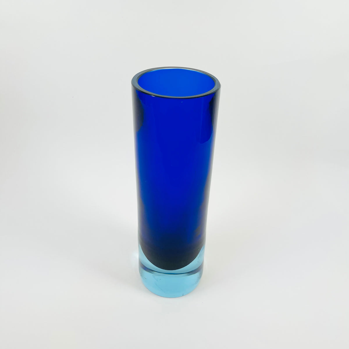 1950s TURQUOISE COBALT BLUE MURANO SOMMERSO GLASS CYLINDER BLOCK VASE