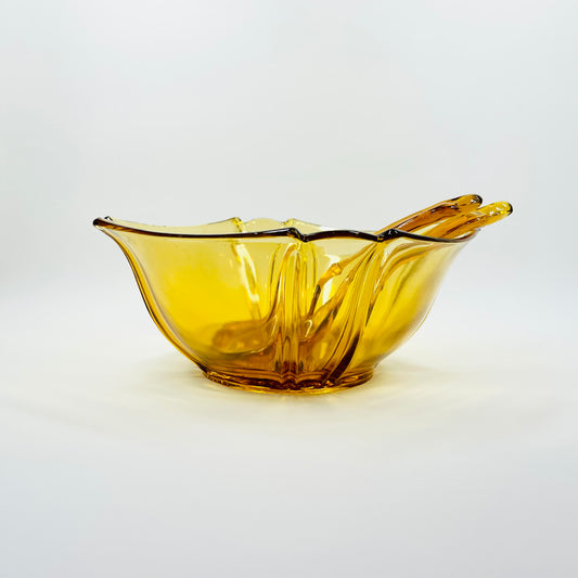 ANTIQUE ART DECO AMBER BOWL WITH MATCHING SERVERY