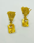 1980s CHANEL CC FILIGREE LOGO TASSELS DROP CLIP ON EARRINGS