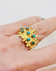 1960s 18k YELLOW GOLD BRUTALIST DIAMOND RING WITH TURQUOISE