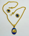 1995 CHANEL CC LOGO MUGHAL STYLE LAPIS AZULI MEDALLION PENDANT NECKLACE