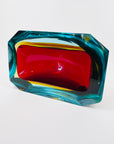 XXL 1950s RED BLUE AMBER MURANO MANDRUZZATO SOMMERSO FACETED GLASS BOWL