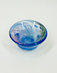 1980s AUSTRALIAN MOUTH BLOWN PINK PURPLE SPATTER ART GLASS MINIATURE BOWL