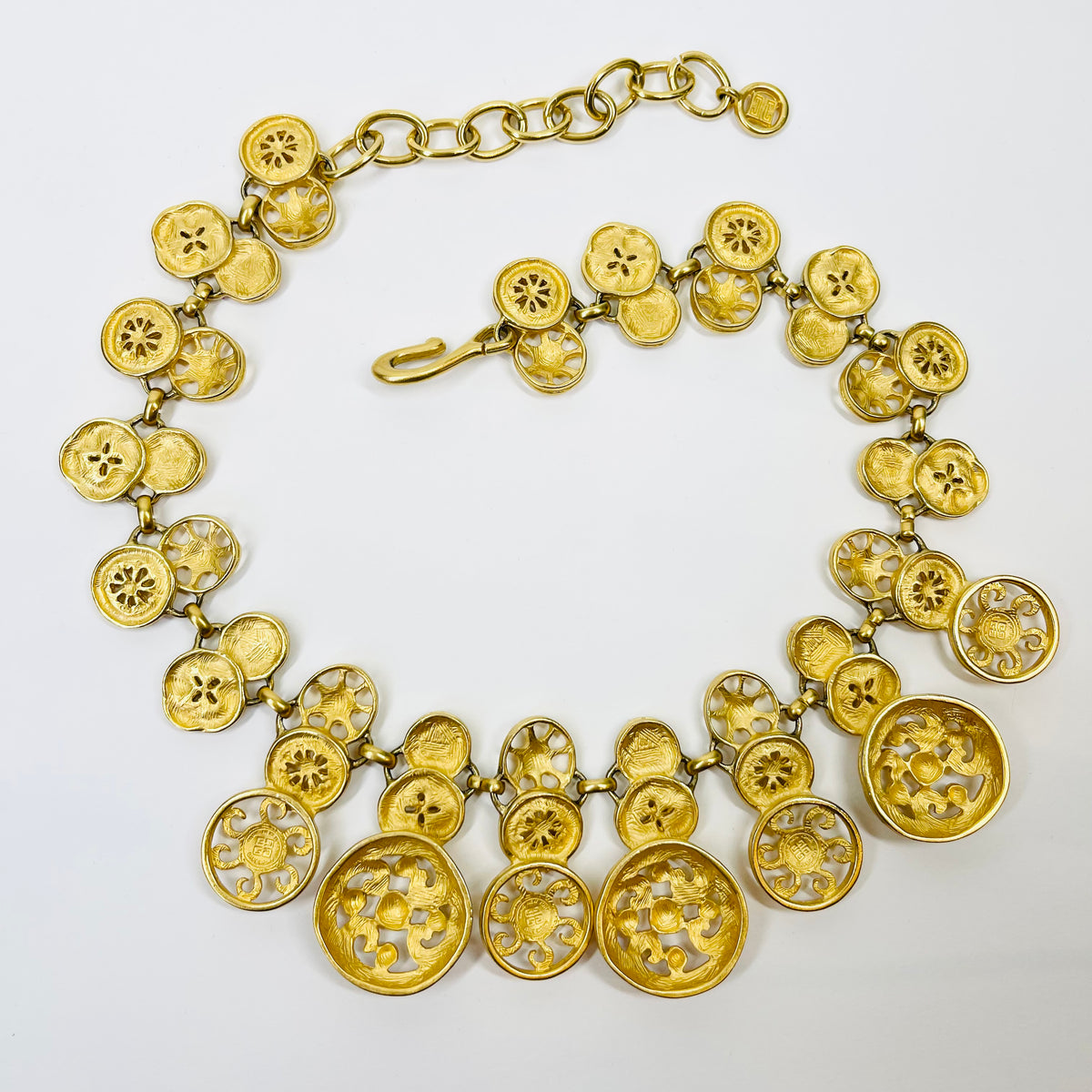 1980s GIVENCY ESTRUCAN STYLE MEDALLION LAYERED CHARMS NECKLACE