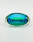 1960s GREEN BLUE PEACOCK HARLEQUIN SOMMERSO GLASS ASHTRAY/BOWL