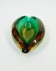 1960s MURANO DARK GREEN AMBER SOMMERSO GLASS PINCHED BOWL/ASHTRAY