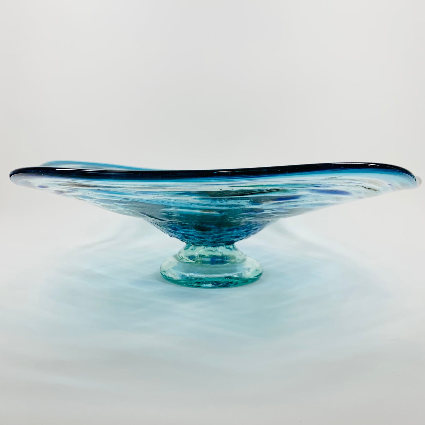 1990s MOUTH BLOWN BLUE ART GLASS SPATTER BOWL