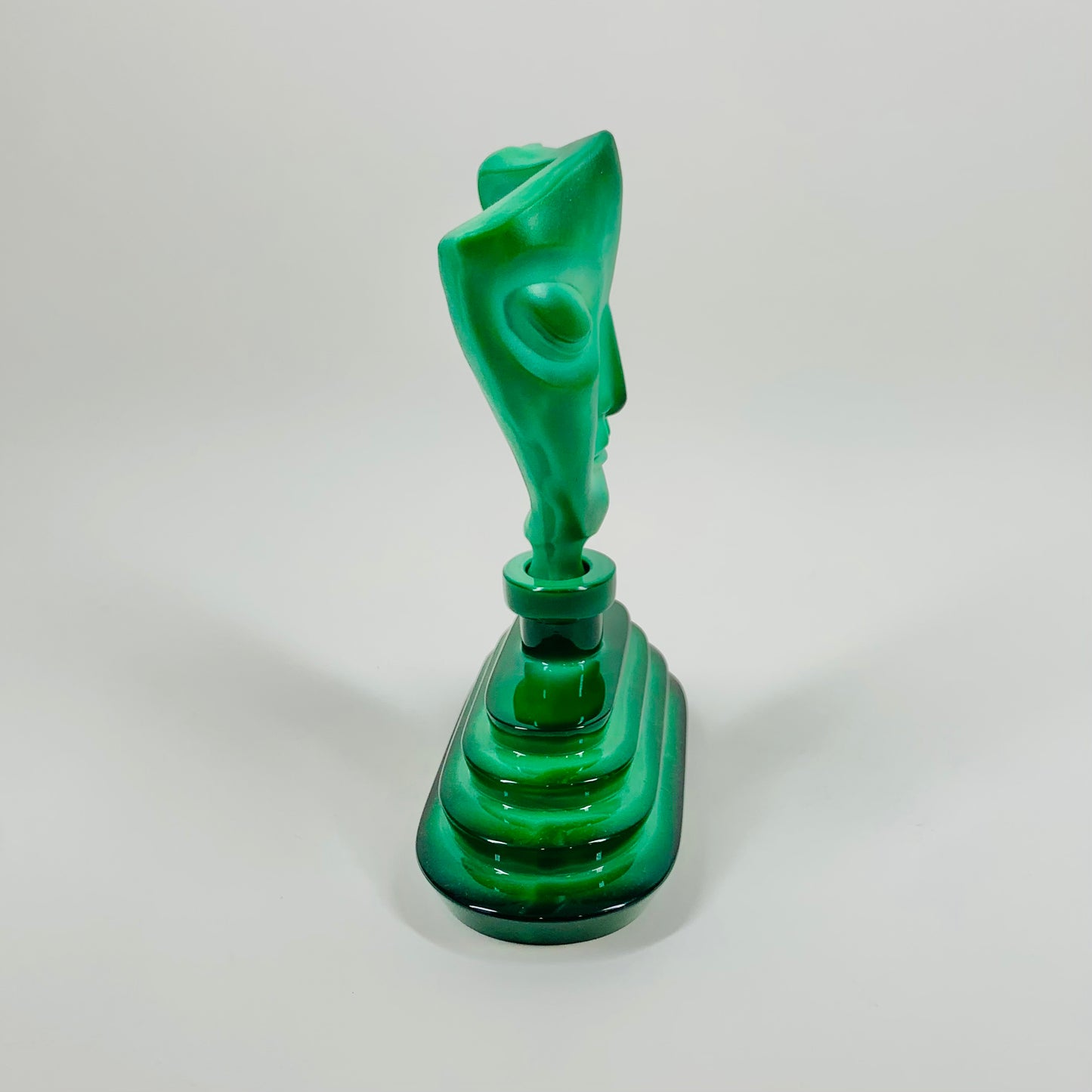 ART DECO THEATRE MASK MALACHITE GLASS PERFUME BOTTLE