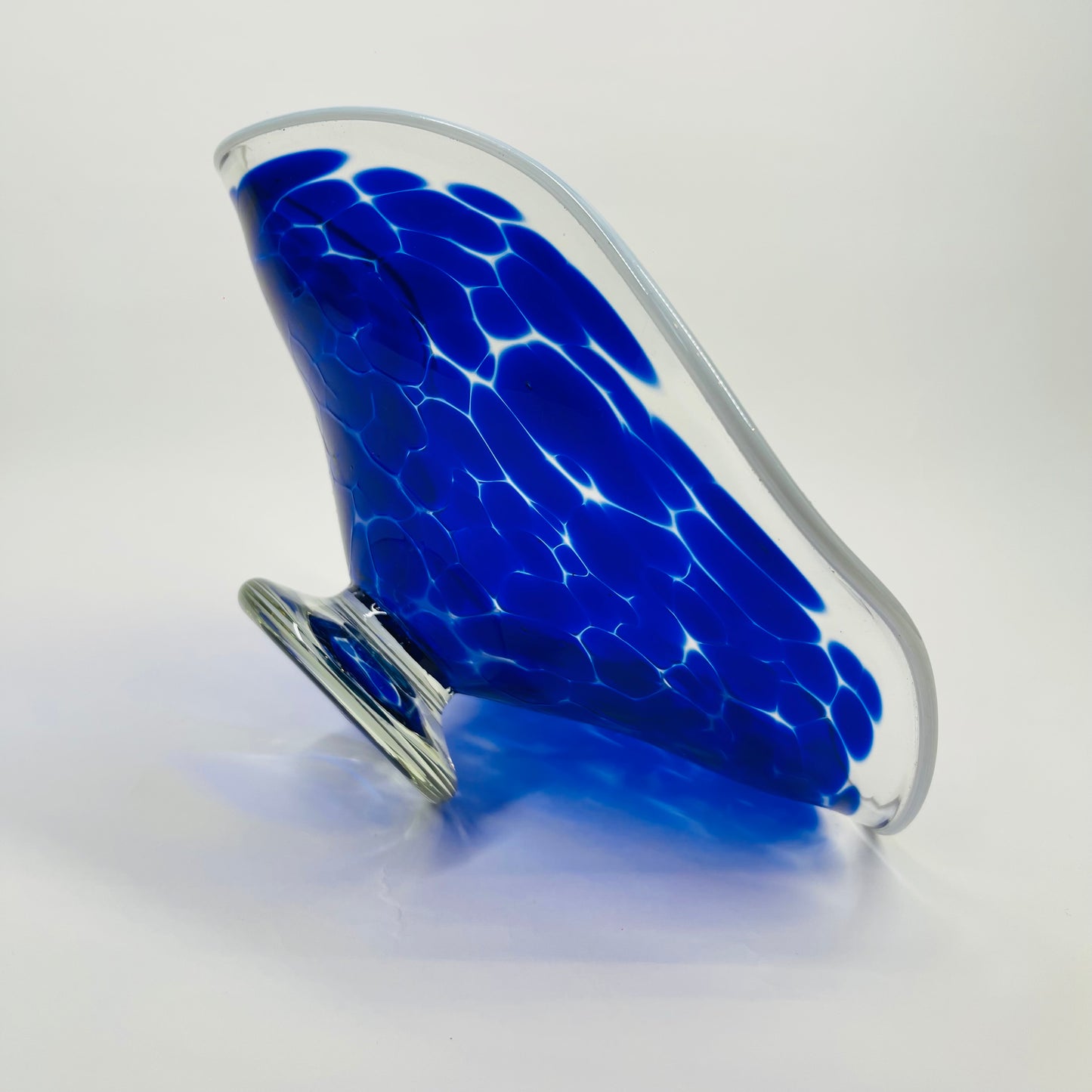 1980s COBALT BLUE SPATTER GLASS COMPORT