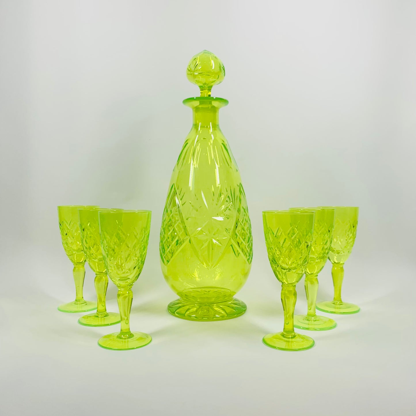 ANTIQUE URANIUM GLASS DECANTER SET