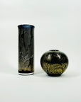 VINTAGE ISLE OF WIGHT BLACK GOLD FOIL MINI ART GLASS VASE