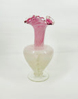 ANTIQUE MURANO PINK WHITE LATTICINO SOMMESO GLASS FOOTED RUFFLE RIM VASE