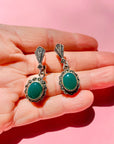 ART DECO MARCASITE JADE EARRINGS