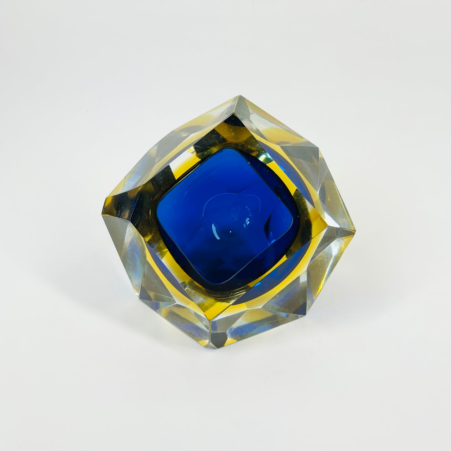 1950s FACETED MURANO COBALT BLUE GOLD GEODE BOWL