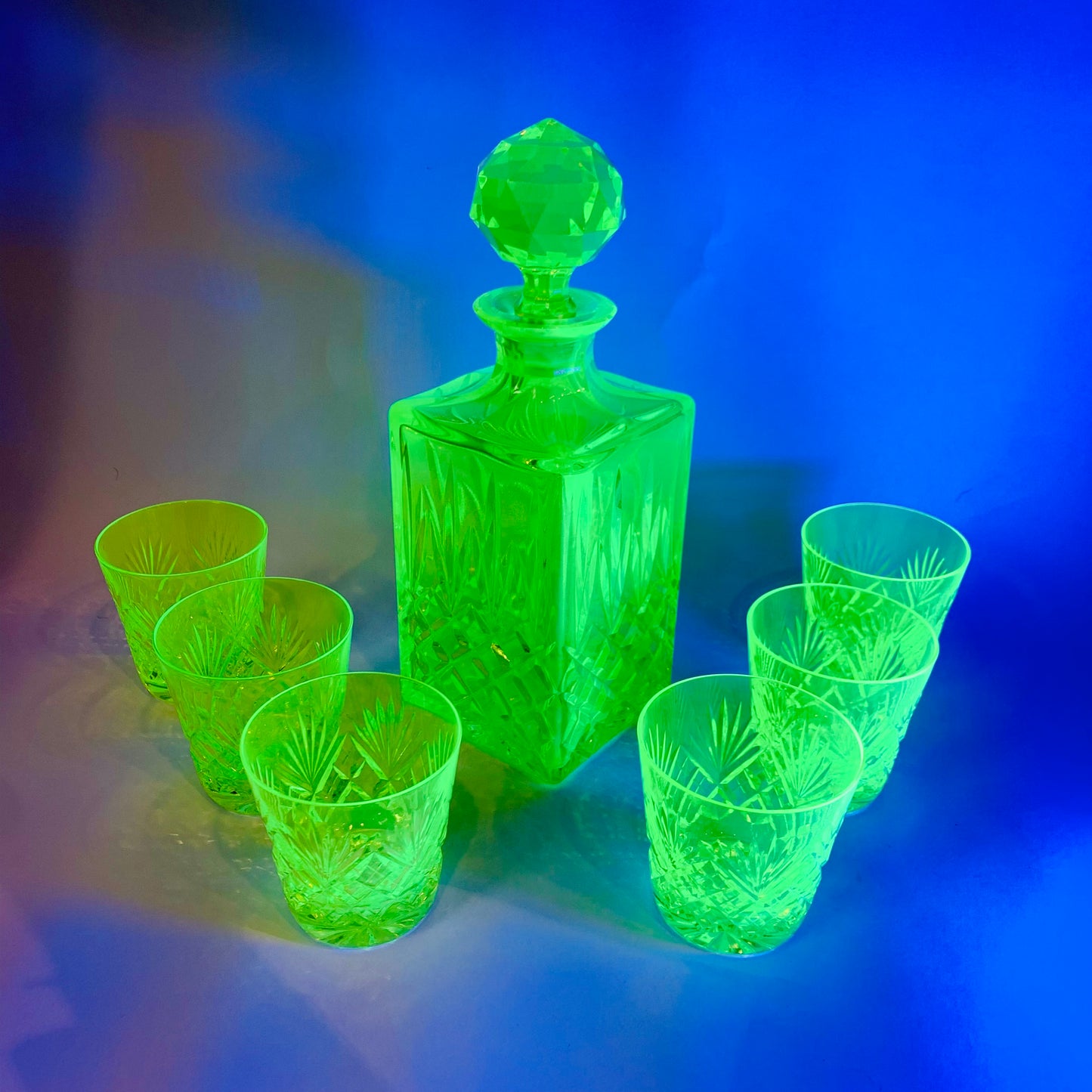 ANTIQUE URANIUM GLASS WHISKEY SET