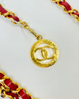 1984 CHANEL MATELASSE RED/BURGUNDY LEATHER GOLD PLATED LOGO BELT
