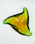 1970s ITALIAN MURANO GREEN AMBER SOMMERSO TREFOIL GLASS ASHTRAY