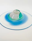 1980s MOUTH BLOWN BLUE GREEN ART GLASS BOWL BY SETSUKO OGISHI