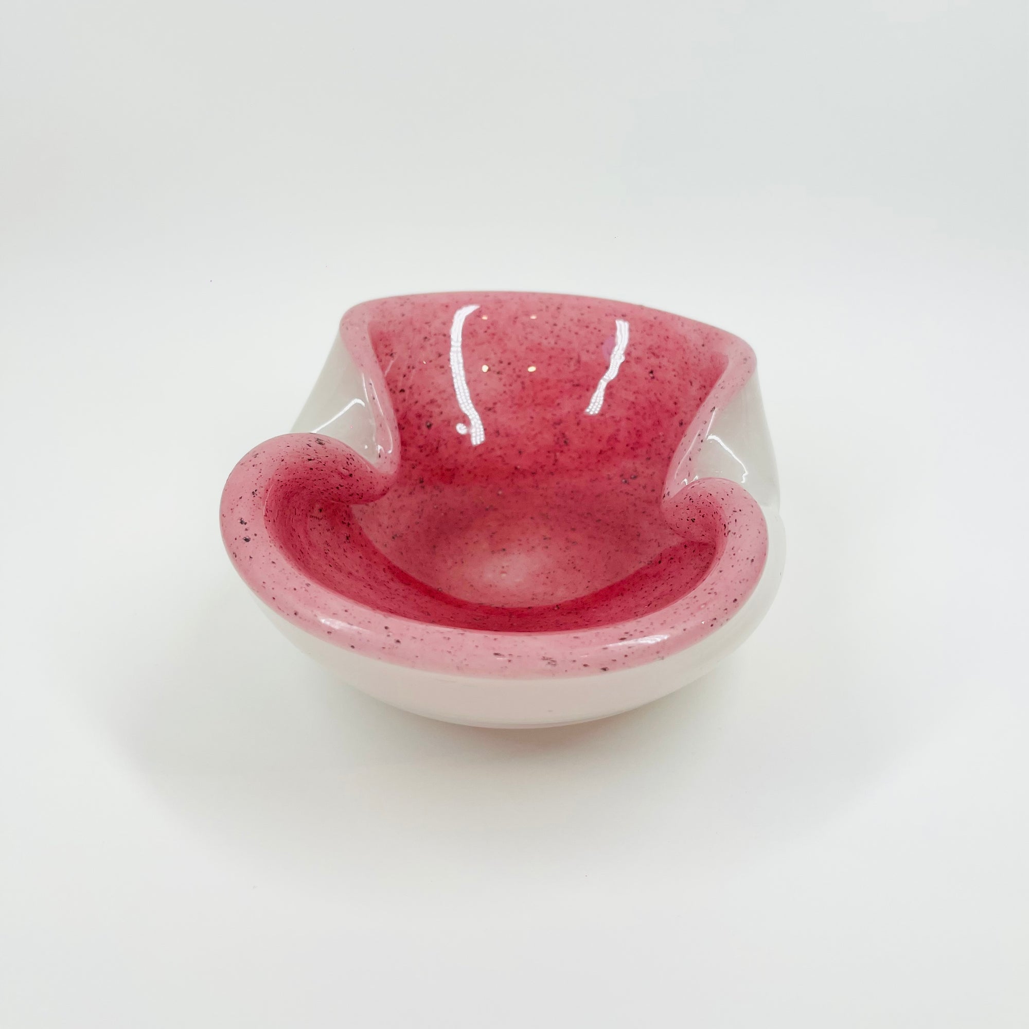 1950s MURANO PINK SPECKLED CASED WHITE OPALINE BOWL/ASHTRAY