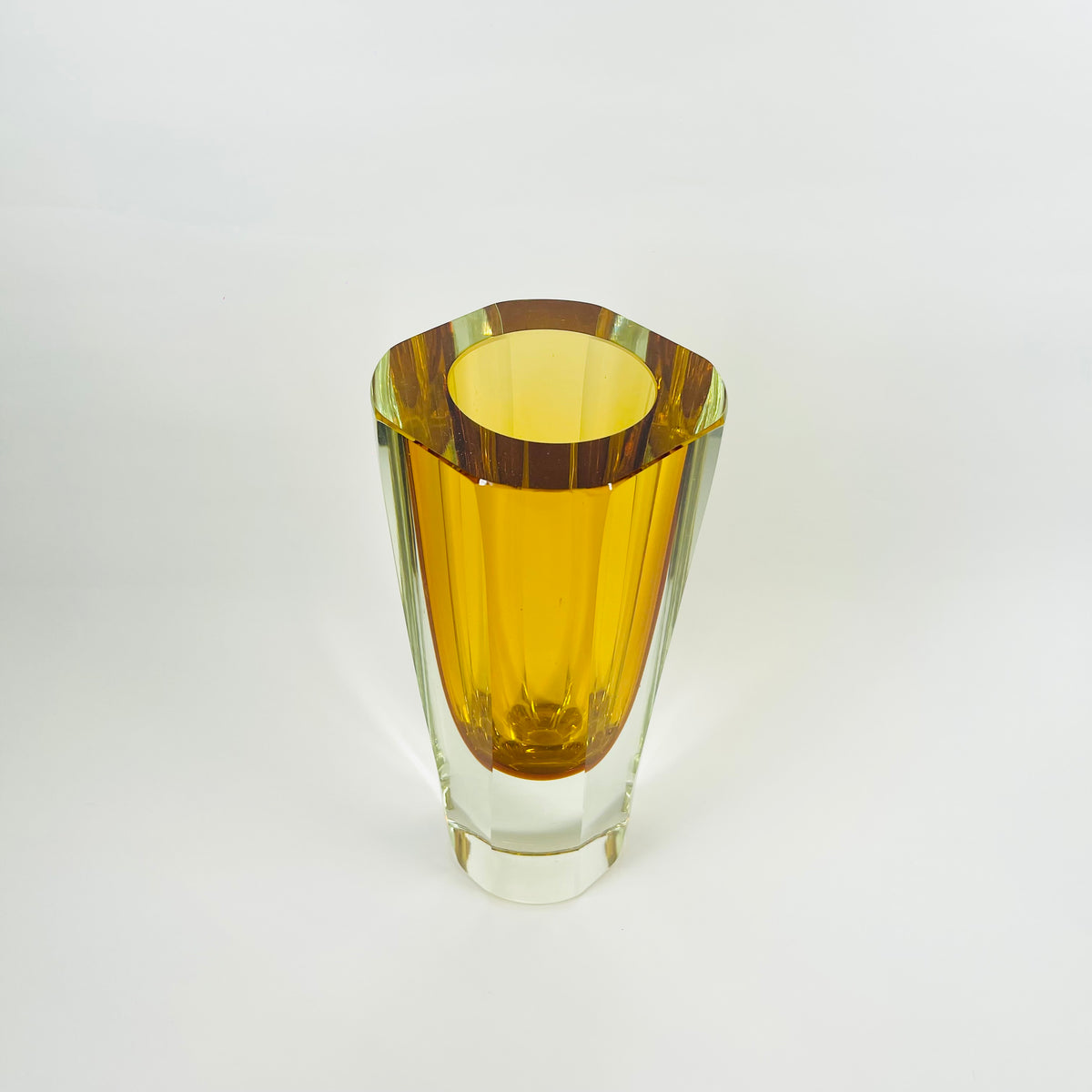 XL 1960s GOLD AMBER MURANO SOMMERSO FACETED GLASS BLOCK VASE
