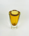XL 1960s GOLD AMBER MURANO SOMMERSO FACETED GLASS BLOCK VASE