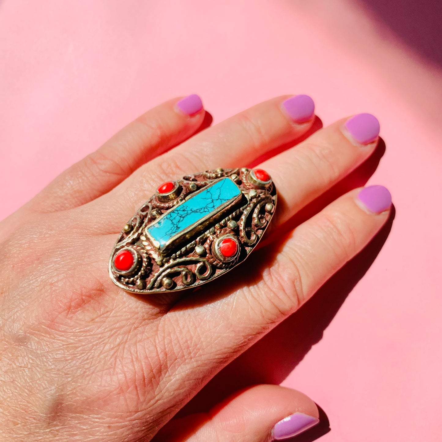 INDIAN TURQUOISE CARNELIAN RING