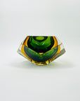 1940s GREEN GOLD AMBER MURANO MANDRUZZATO SOMMERSO FACETED GLASS BOWL/ASHTRAY