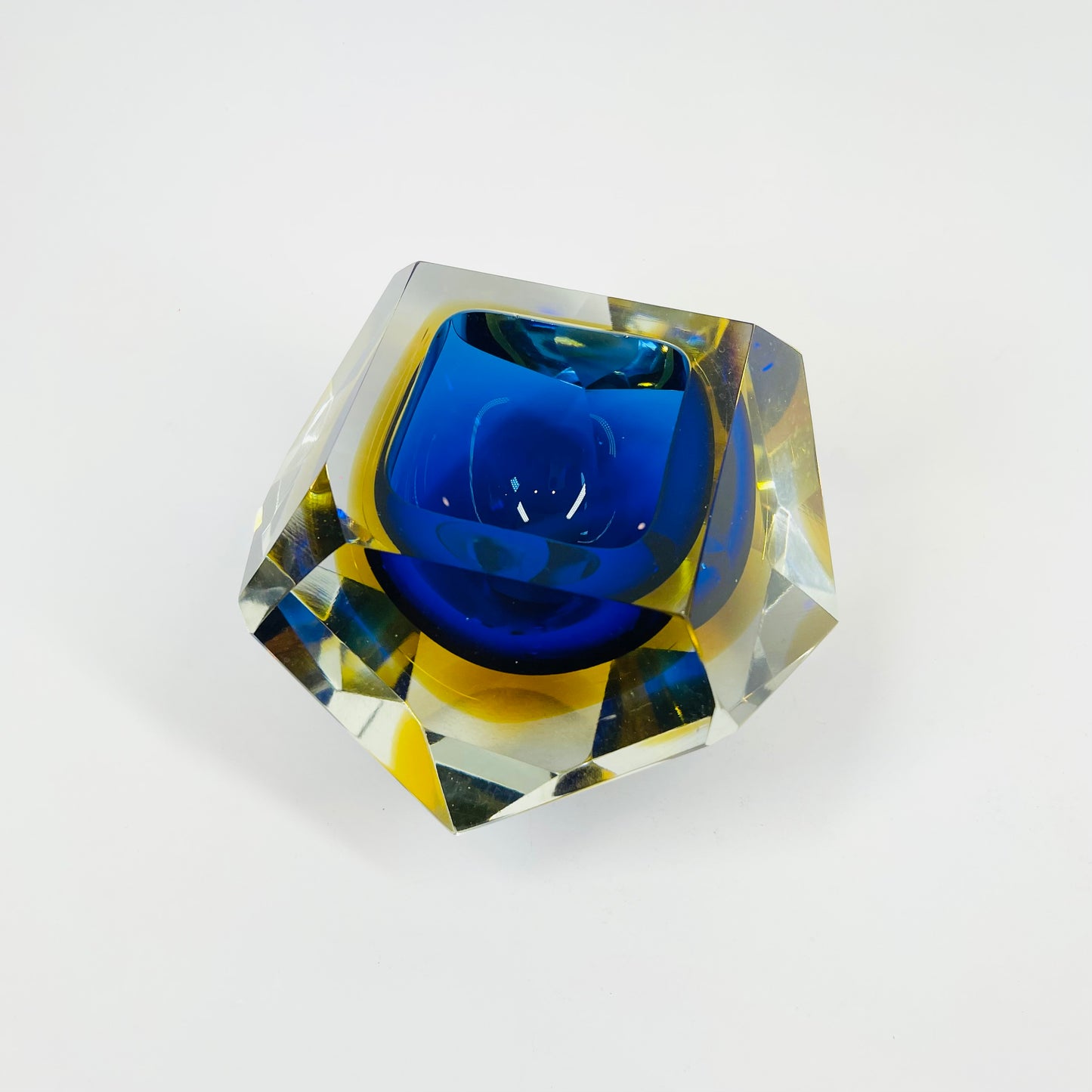 1950s FACETED MURANO COBALT BLUE GOLD GEODE BOWL