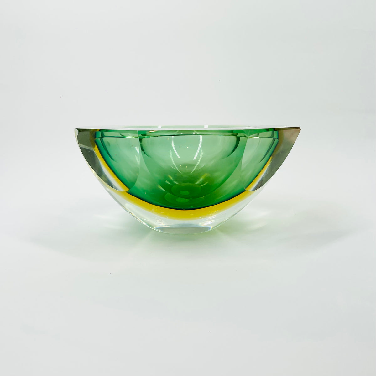 1920s LIGHT GREEN YELLOW SOMMERSO FACETED GLASS BOWL/ASHTRAY