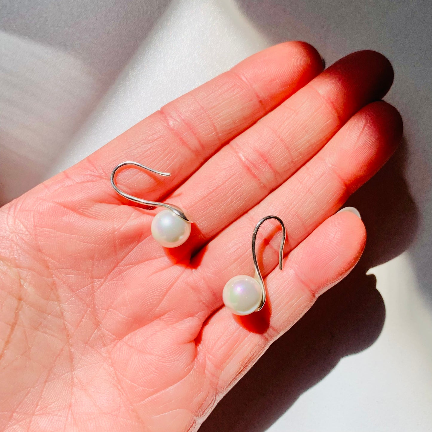 1960s MODERNIST SILVER AKOYA PEARL DROP EARRINGS