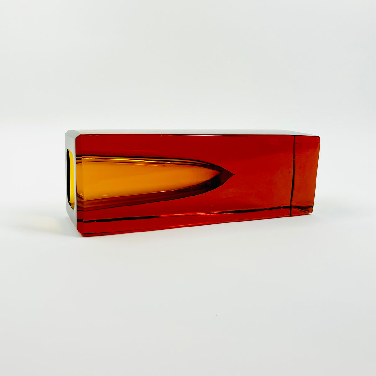 1960s BURNT HONEY BROWN SOMMERSO GLASS BLOCK VASE