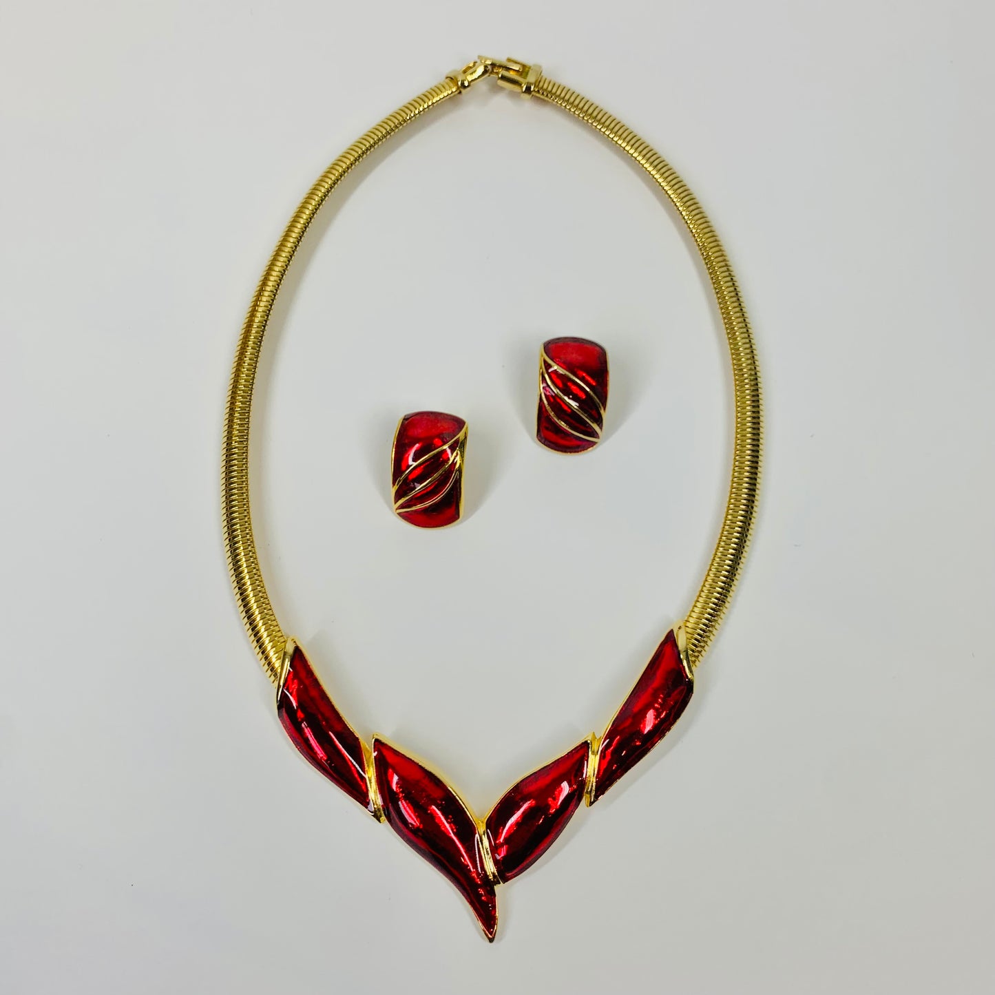 80s BARCS RED ENAMEL NECKLACE SUITE