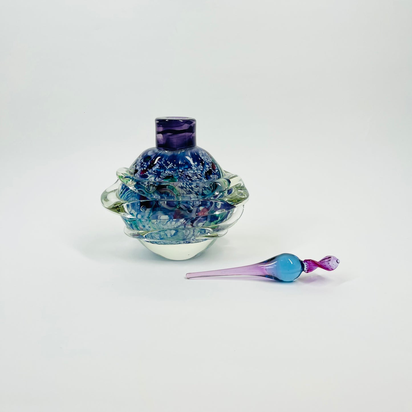 1980s AUSTRALIAN BLUE PURPLE ART GLASS PERFUME BOTTLE