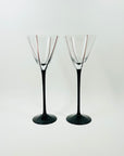 1980s HAND MADE MURANO  BLACK LONG STEM COCKTAIL GLASSES