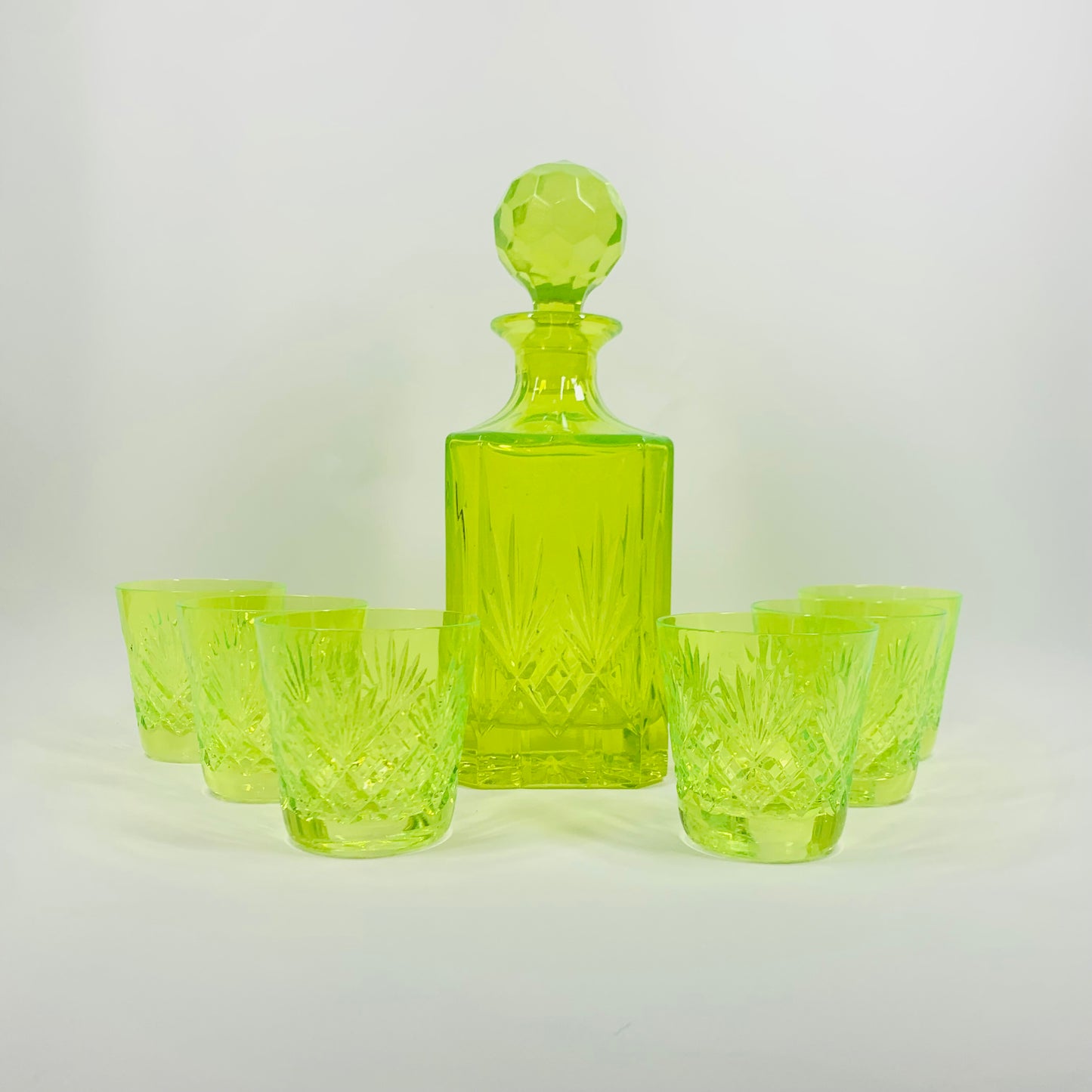 ANTIQUE URANIUM GLASS WHISKEY SET