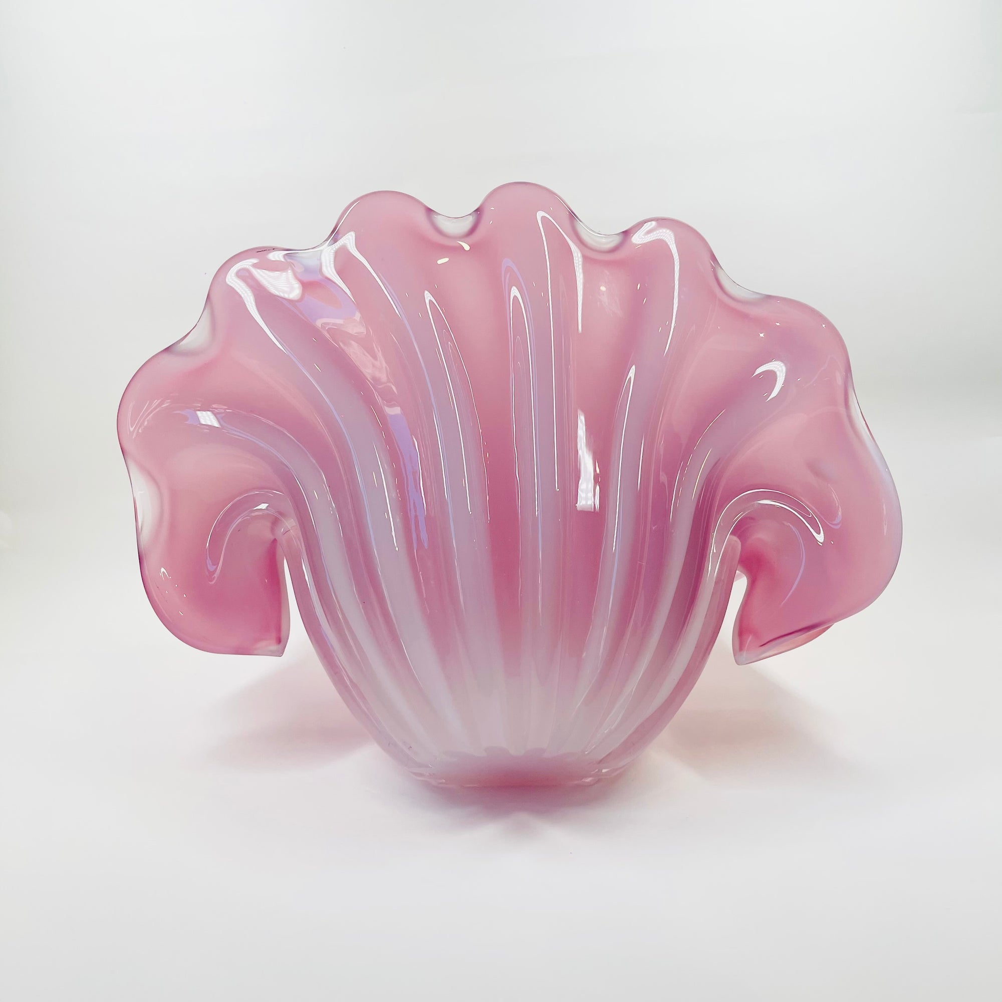1950s PINK MURANO OPALINE GLASS CLAM SHELL BOWL (XL)