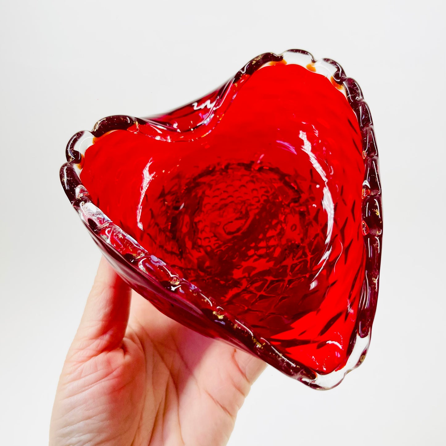 ANTIQUE MURANO RED HEART PINCH BOWL