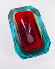 XXL 1950s RED BLUE AMBER MURANO MANDRUZZATO SOMMERSO FACETED GLASS BOWL