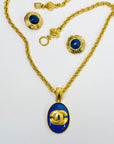 1995 CHANEL CC LOGO MUGHAL STYLE LAPIS AZULI MEDALLION PENDANT NECKLACE