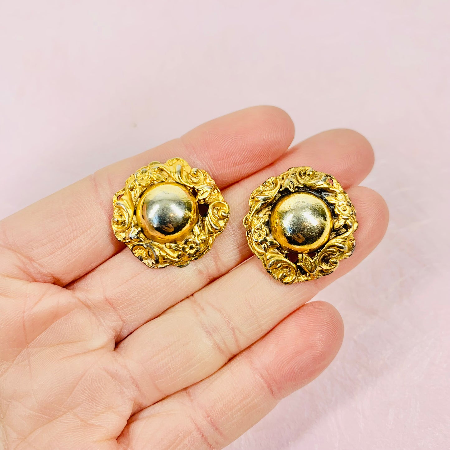 ANTIQUE GOLD GILT BUTTON EARRINGS