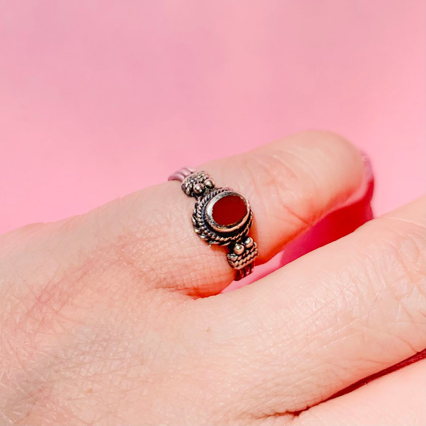 SILVER CORAL CABOCHON RING