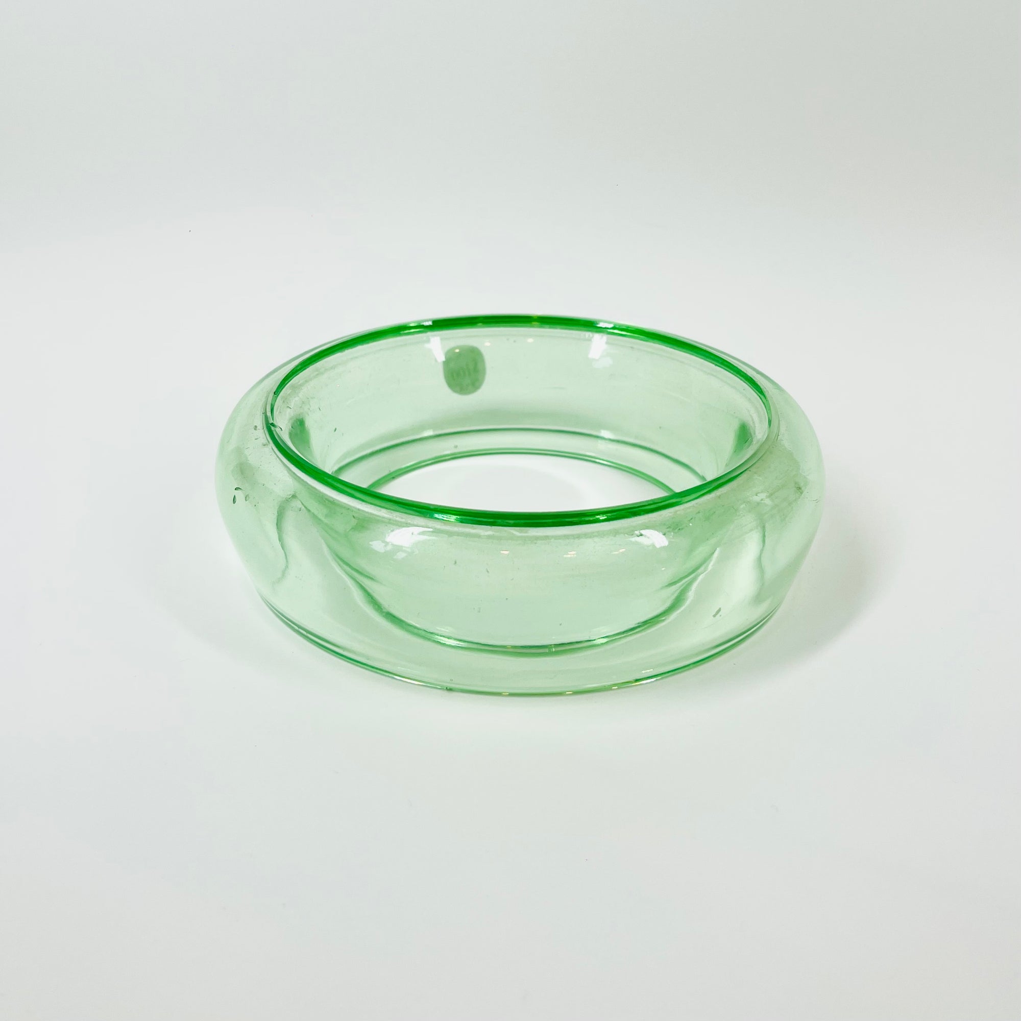 LARGE ANTIQUE GREEN DEPRESSION URANIUM GLASS ROUND FLOWER FROG