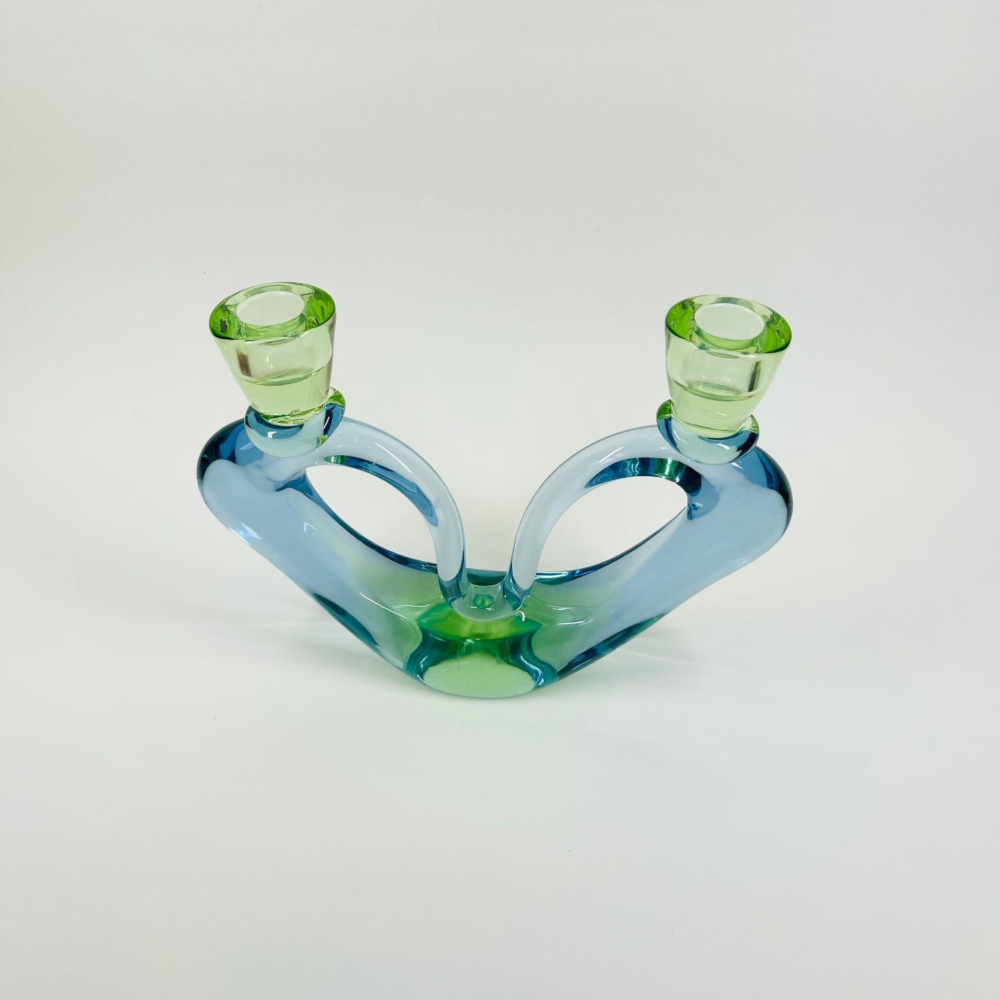 1950s MURANO GREEN BLUE SOMMERSO GLASS CANDLE HOLDER