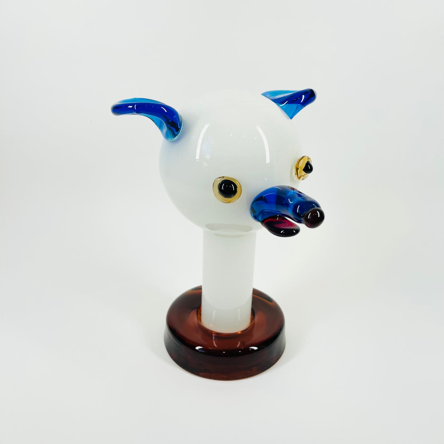 1980s HAND MADE AUSTRALIAN BLUE ART GLASS DOG SCULPTURE