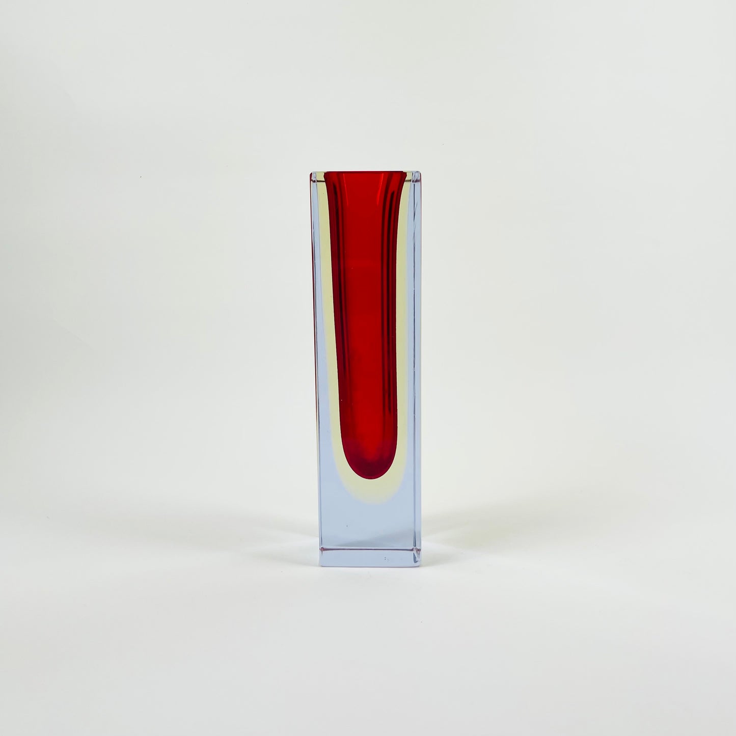 1950s RED YELLOW NEODYMIUM SMALL BLOCK MANDRUZZATO VASE