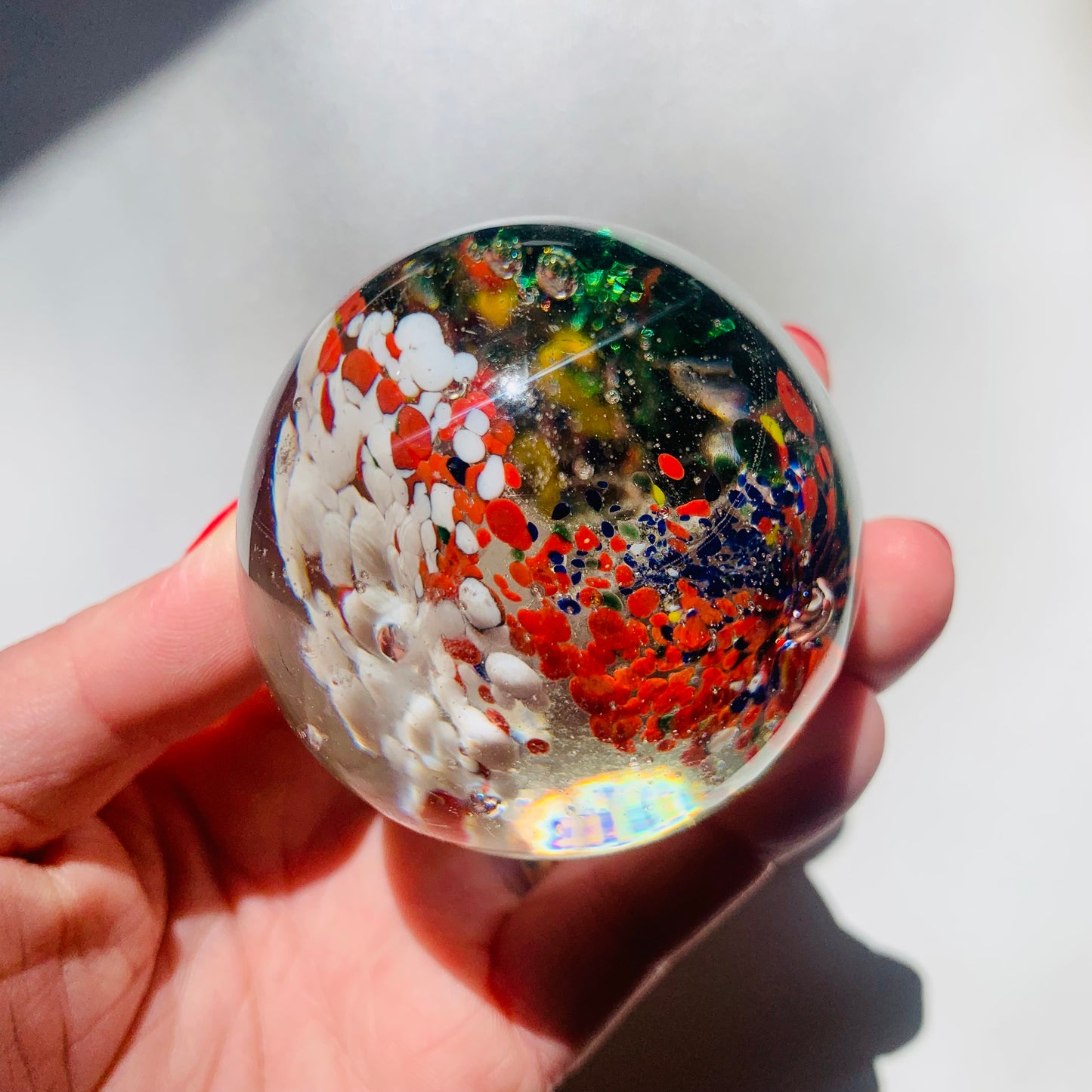 MCM MULTI SPATTER ART GLASS PAPERWEIGHT