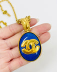 1995 CHANEL CC LOGO MUGHAL STYLE LAPIS AZULI MEDALLION PENDANT NECKLACE