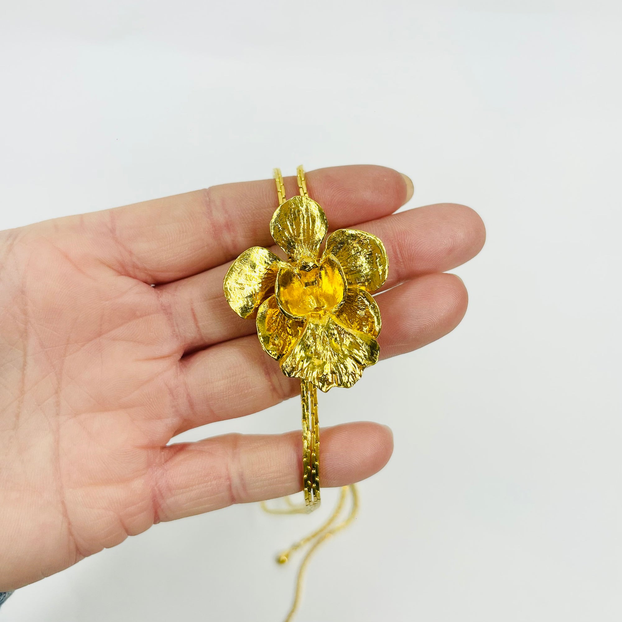 1980s IRIS 24K GP ORCHID LARIAT NECKLACE